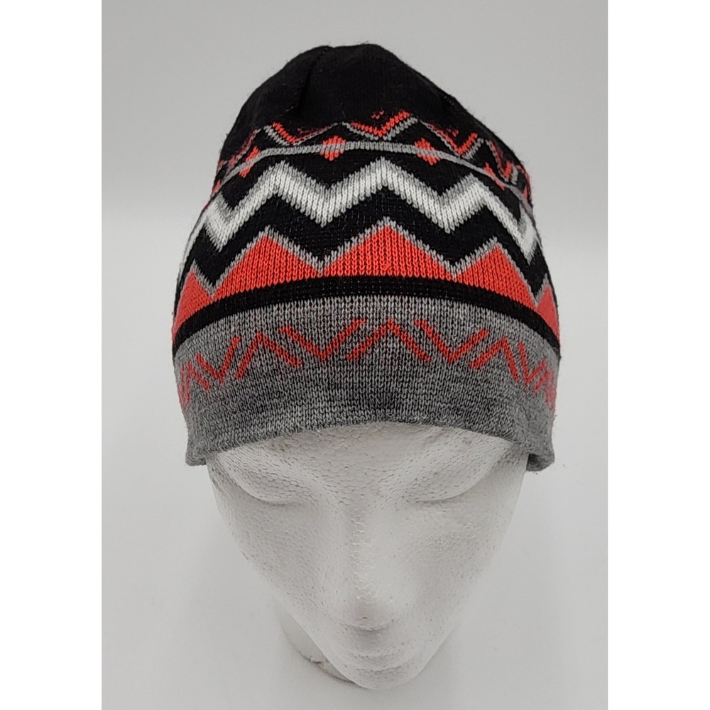 AERO Striped Beanie Hat Knit Cap Black‎ Orange Gray Geometric Winter Reversible
